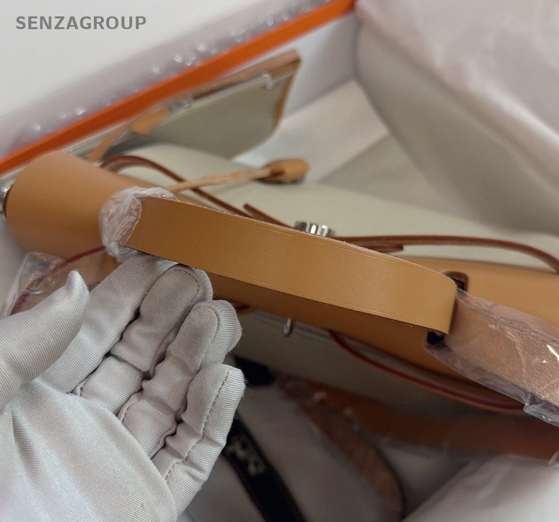 Hermes Herbag31 Top Handle Shoulder Crossbody White Brown Silver Women Classic