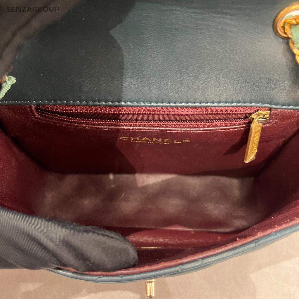 CHANEL Classic Flap Turquoise and navy blue combination Chain Shoulder bag Women