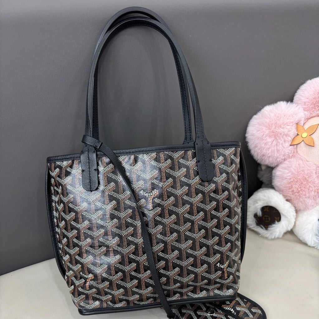 Goyard Anjou Tote Mini Top Handle Shoulder Bag Black Silver Women Classic