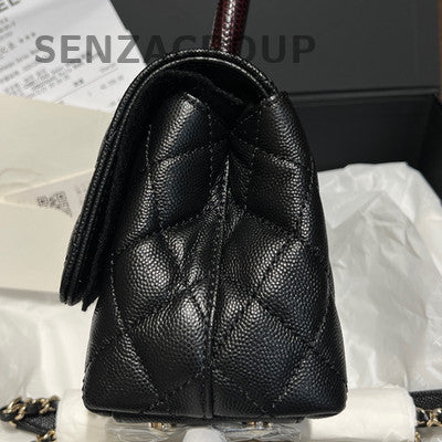Chanel Mini Coco Handle Black Silver Calfskin Chain Shoulder Bag