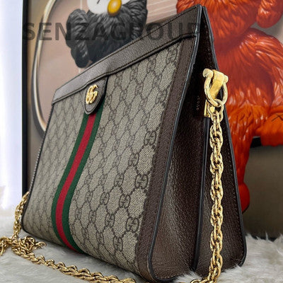 Gucci Ophidia Large Vintage GG Logo Chain Shoulder Crossbody Bag Brown Gold