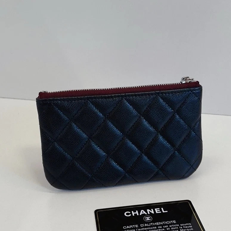 Chanel Calfskin Diamond Wallet Black Gold Used Women Classic