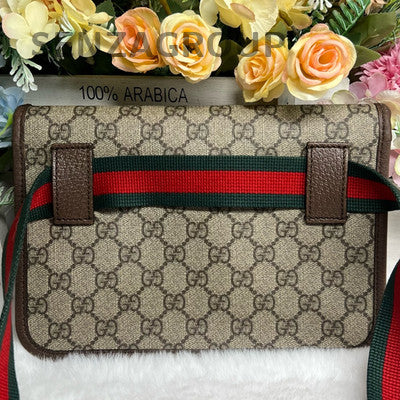 Gucci GG Supreme Belt Bag Brown Gold Buckle Women's Classic