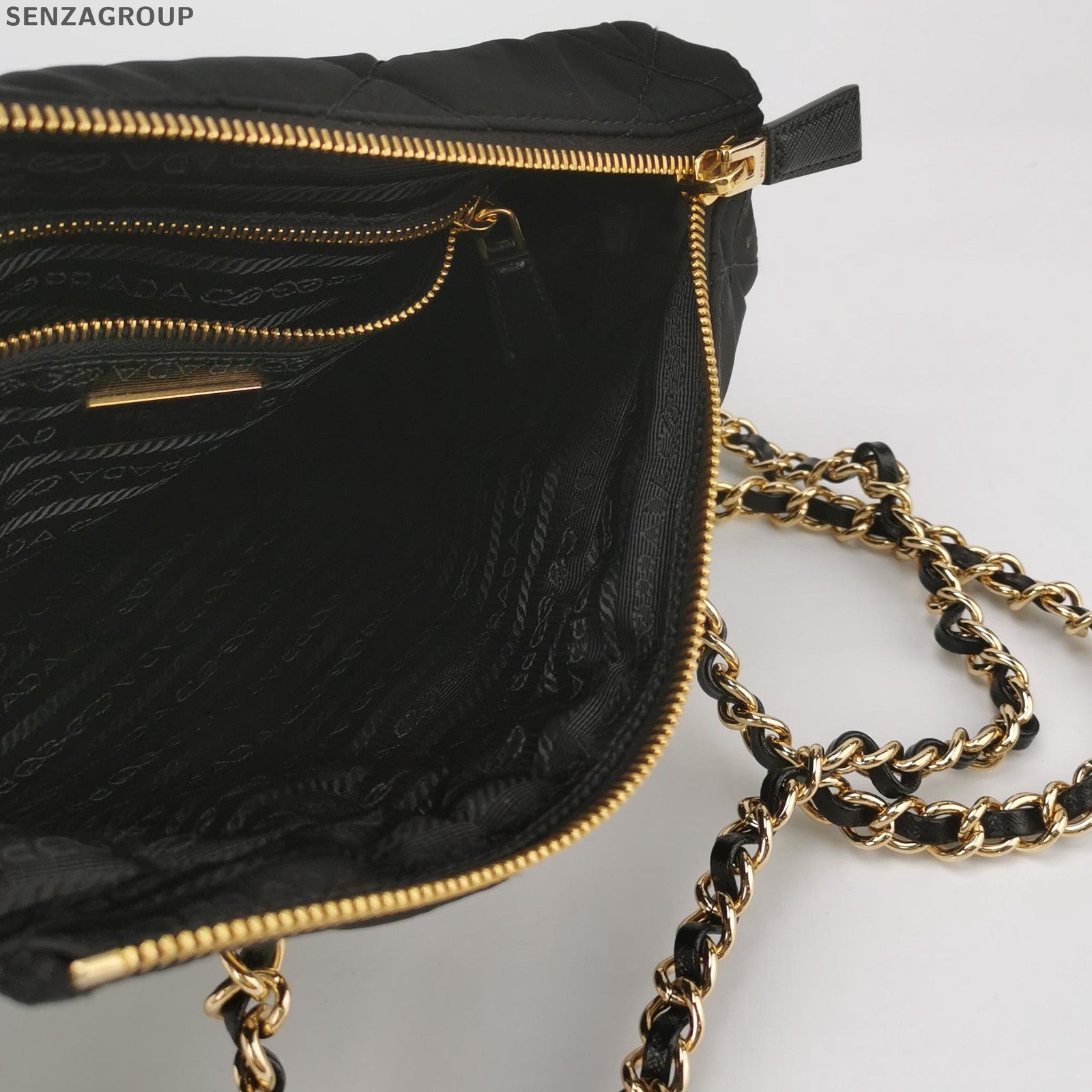 Prada Black Gold Parachute Chain Shoulder Bag Classic Women