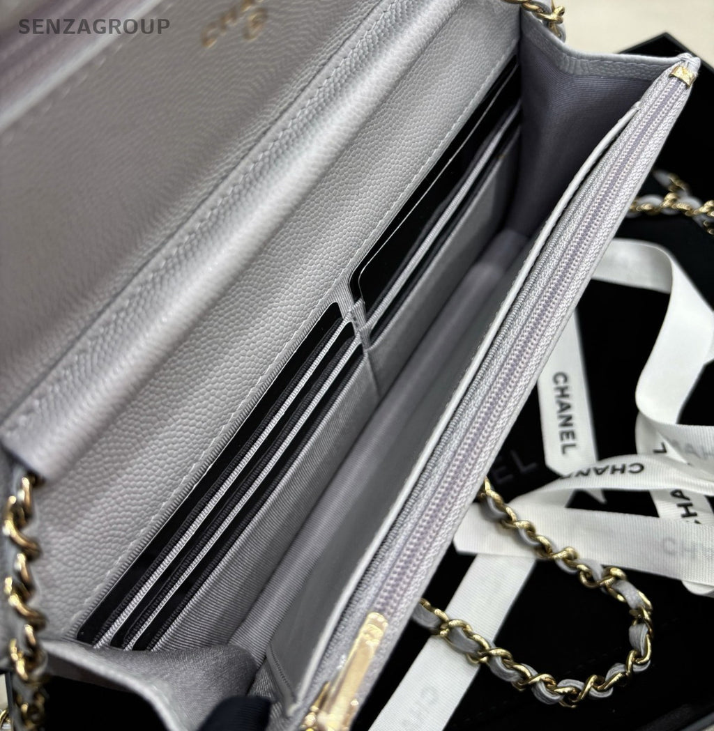 Chanel WOC Chain Shoulder Bag Gray Gold Women Classic Diamond Fashion