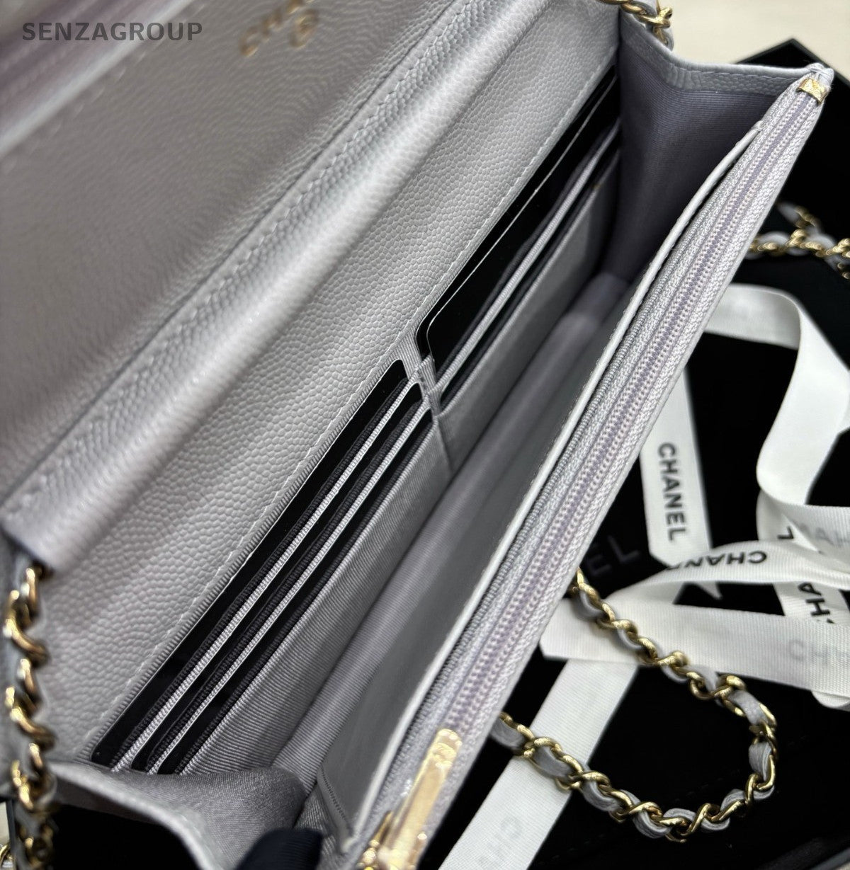 Chanel WOC Chain Shoulder Bag Gray Gold Women Classic Diamond Fashion