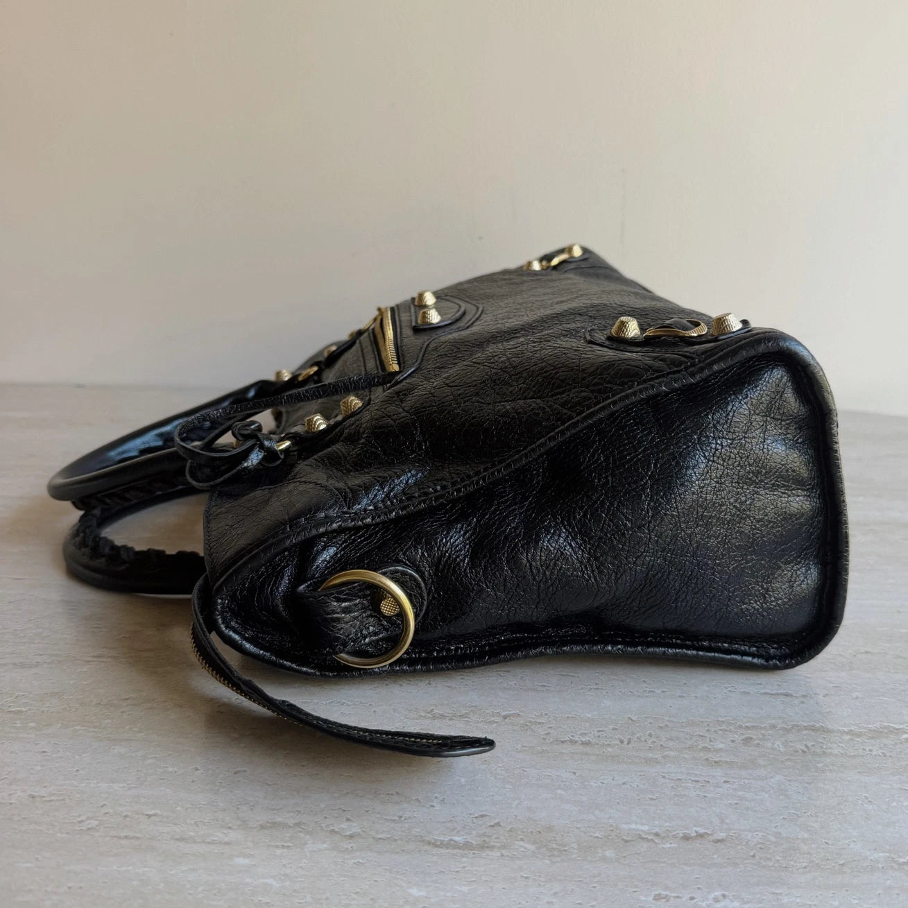 Balenciaga City MM Black 2Way Handbag Crossbody Gold Hardware