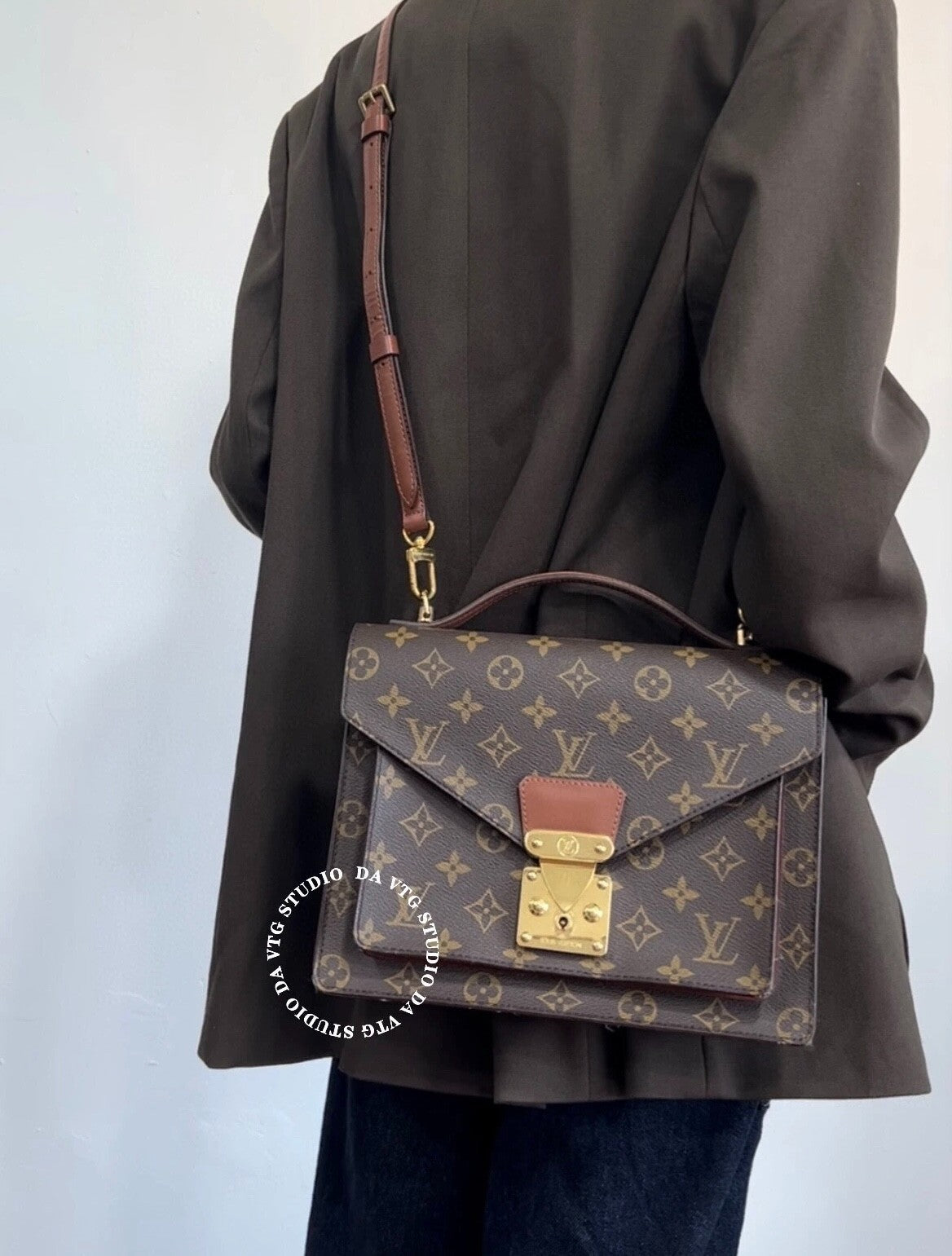 Louis Vuitton Vintage Monceau Monogram Top Handle 2way Shoulder Handbag Brown