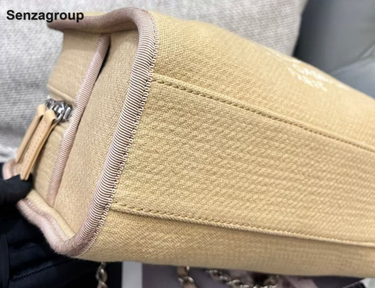 Chanel Bolide Beach Bag Chain Top Handle Shoulder Bag Beige Silver Women Classic