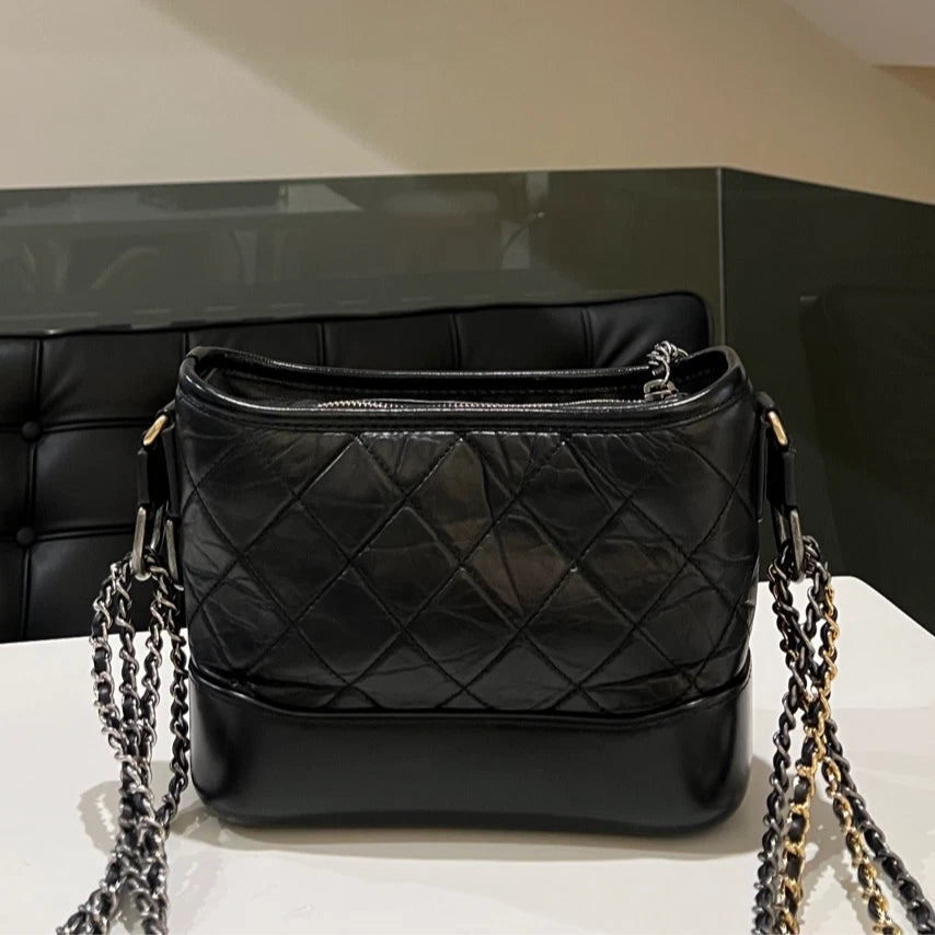 Auth Chanel Small Gabrielle Hobo Black Gold Hardware Crossbody