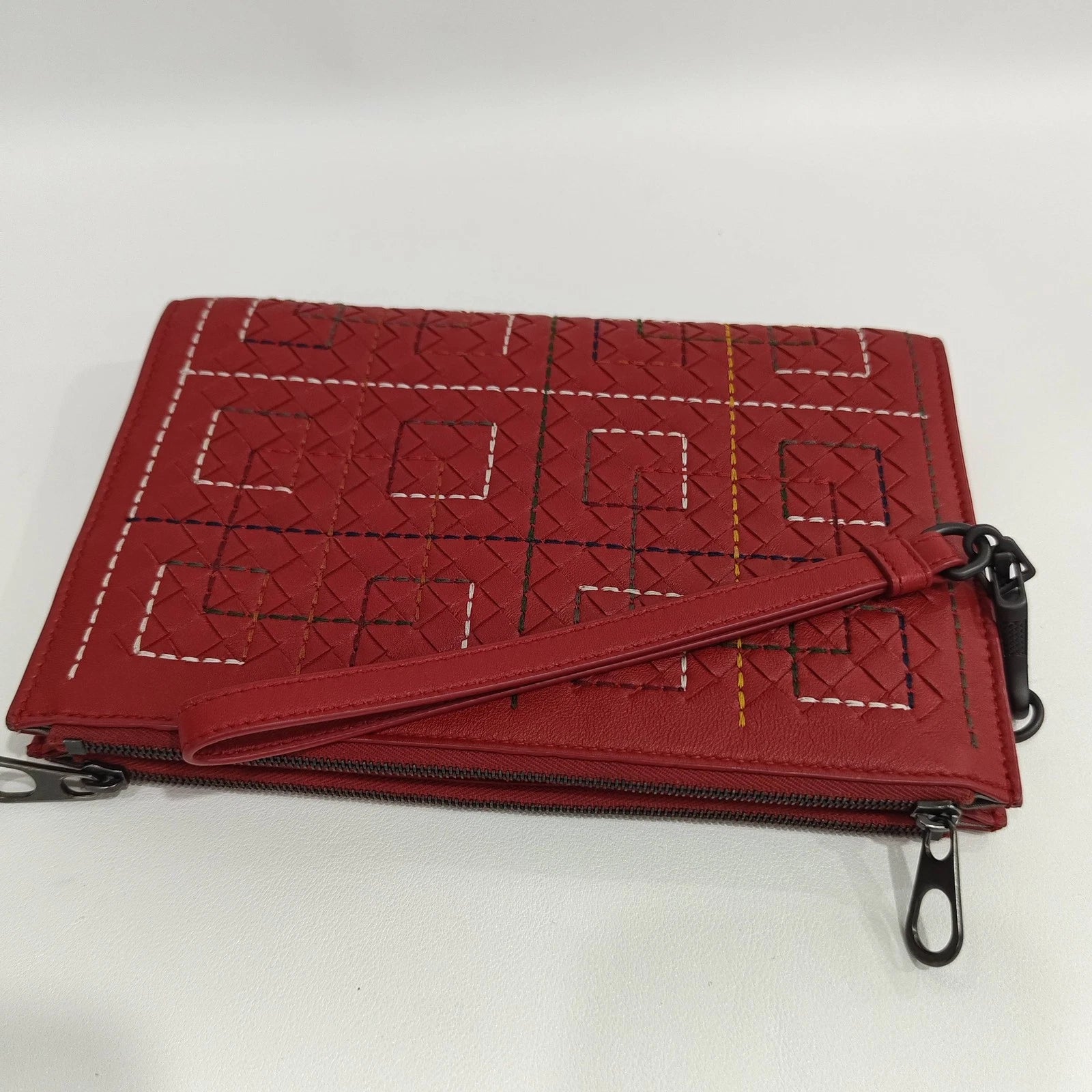 Bottega Veneta Red Woven Leather Clutch For Women