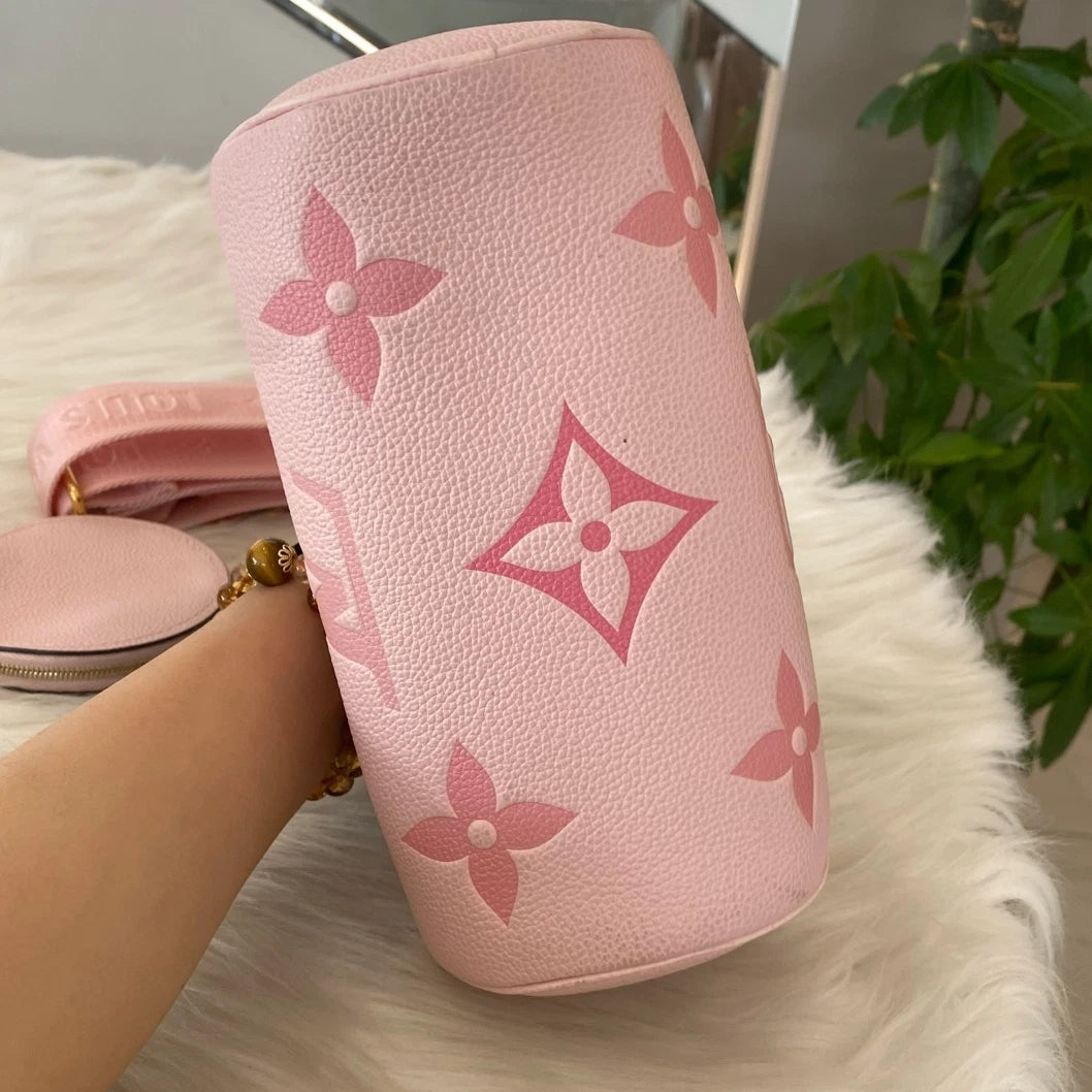 Louis Vuitton Papillon Monogram Leather Handbag Shoulder Bag Pink Gold Excellent