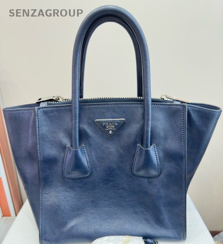 Prada Bat 2Way Shoulder Bag Crossbody Blue Silver Used Women Classic