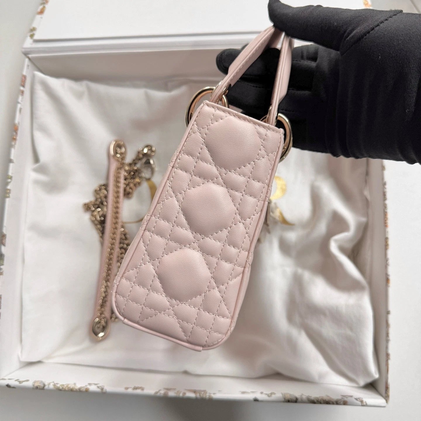 Dior Lady Dior Pink Top Handle Excellent