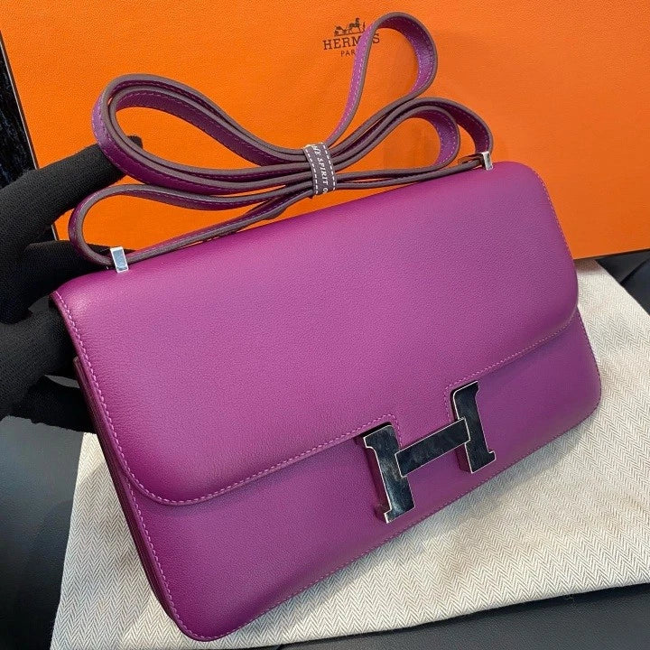 Hermes Constance 2Way Shoulder Bag Crossbody Purple Silver Women Classic D