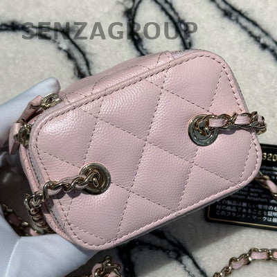 Chanel Pink Gold Hardware Calfskin Vanity Case Chain Crossbody Bag
