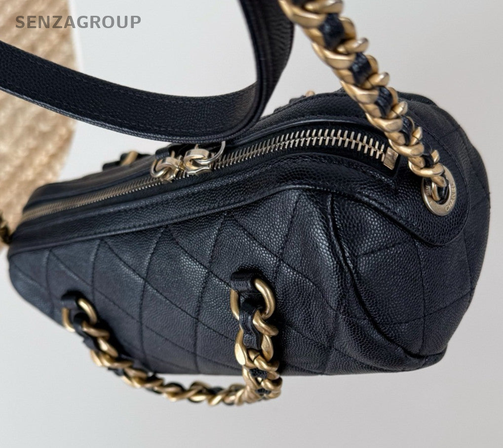 Chanel Calfskin PM Chain Top Handle Bag Shoulder Bag Black Gold Diamond Women