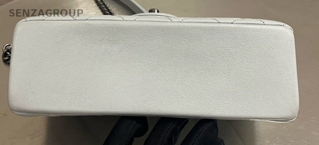 Chanel Classic Flap Lambskin Mini Chain Shoulder Bag White Silver Used Women