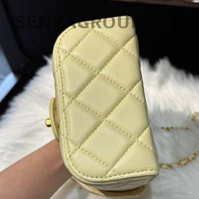 Chanel Quilted Lambskin Handbag Chain Strap Yellow Gold Hardware