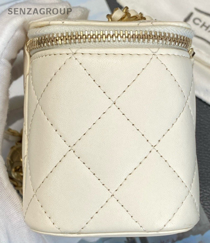 CHANEL Vanity Box mini Chain Shoulder Bag Crossbody White Gold Women Classic