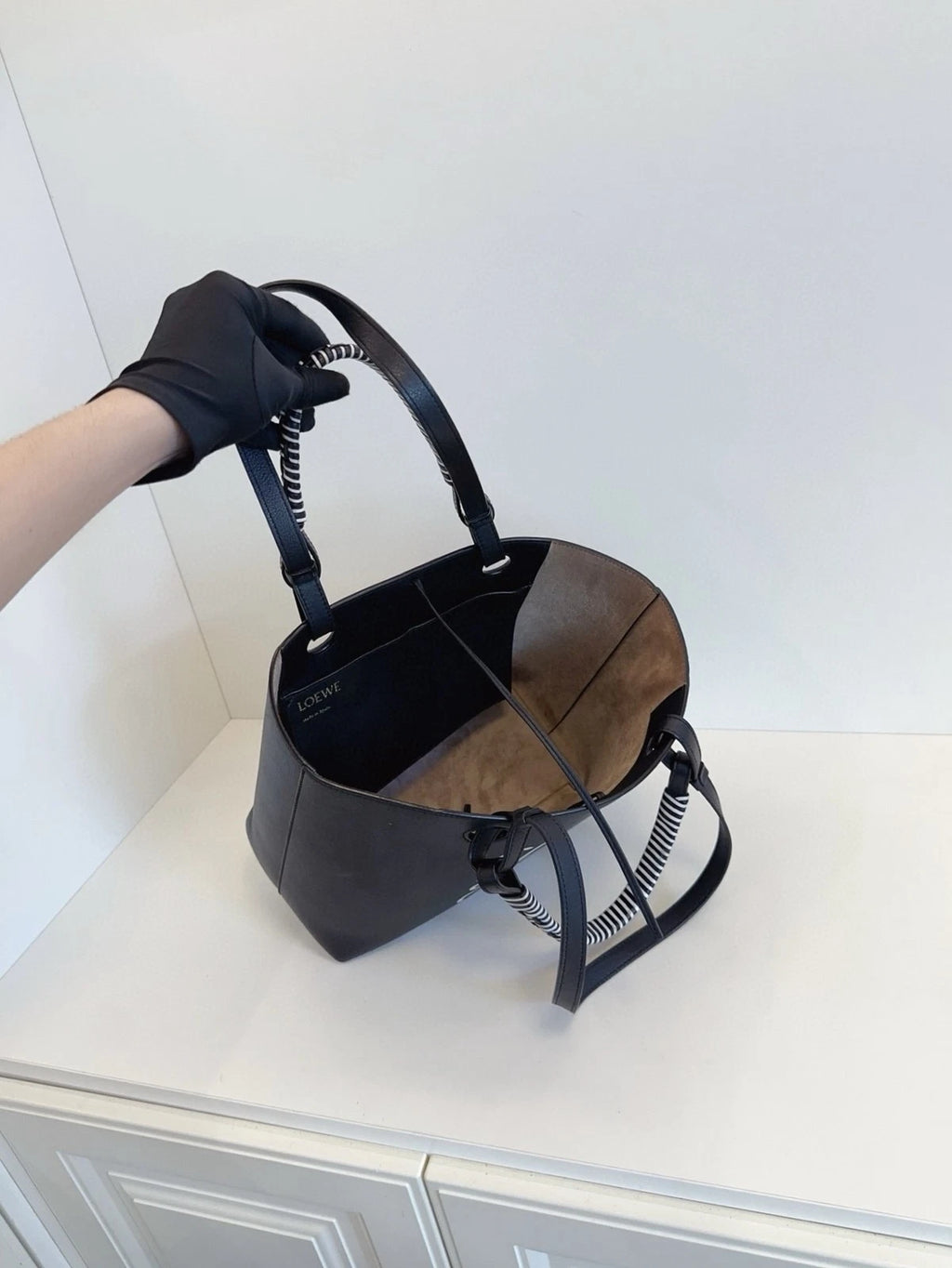 Loewe Anagram Tote Bag Full Leather Black White Panda Woven Handle Shoulder Bag