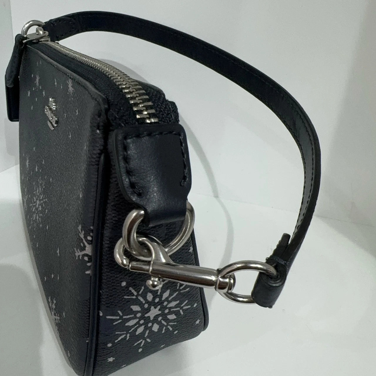 Coach Snowflake Print Leather Nolita 19 Clutch Shoulder Bag Women Navy