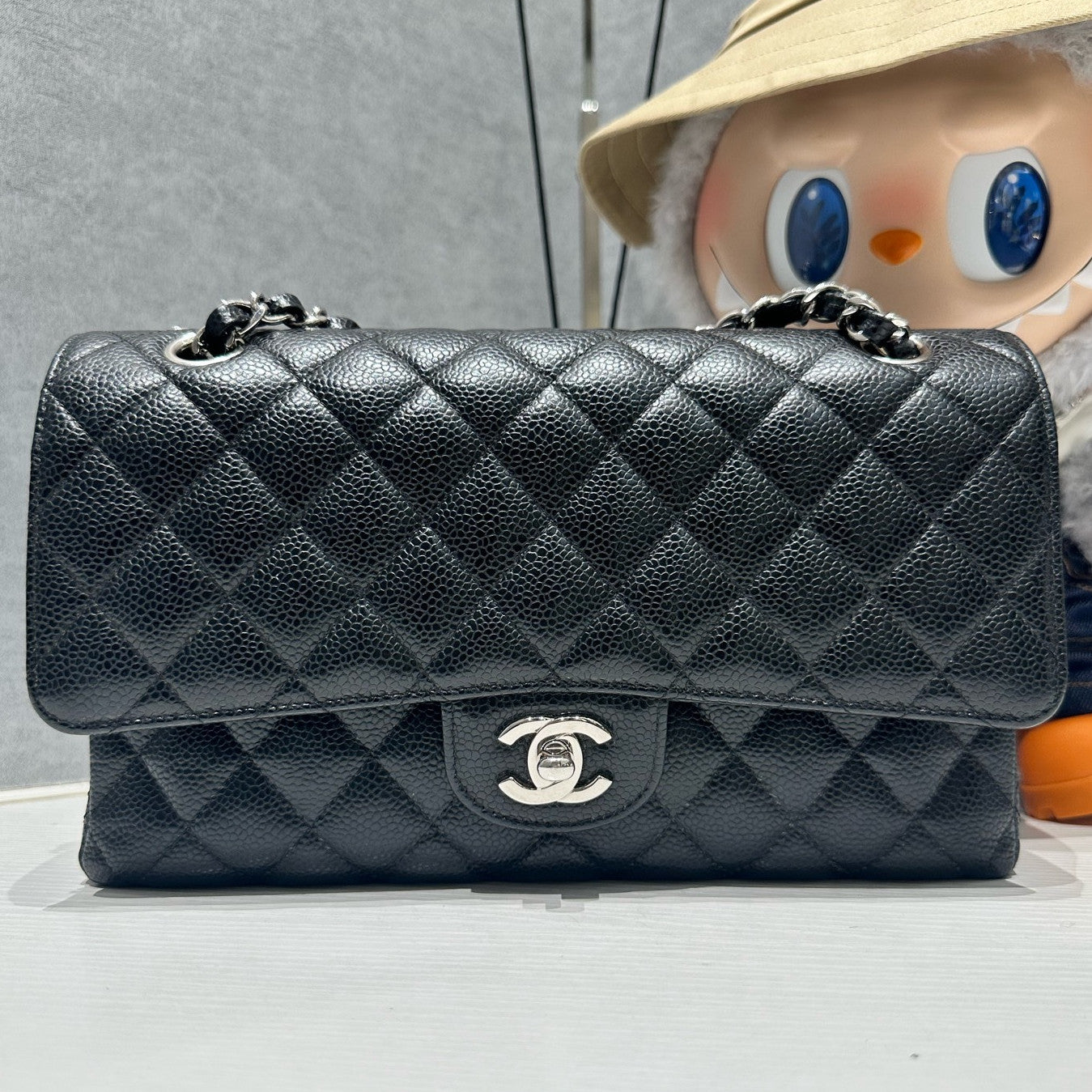 Chanel Black Silver CF Medium Quilted Chain Shoulder Bag Classic Fashion