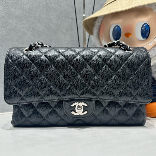 Chanel Black Silver CF Medium Quilted Chain Shoulder Bag Classic Fashion