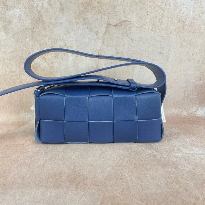 Bottega Veneta Brick Cassette 10-grid Navy Woven Shoulder Bag for Women