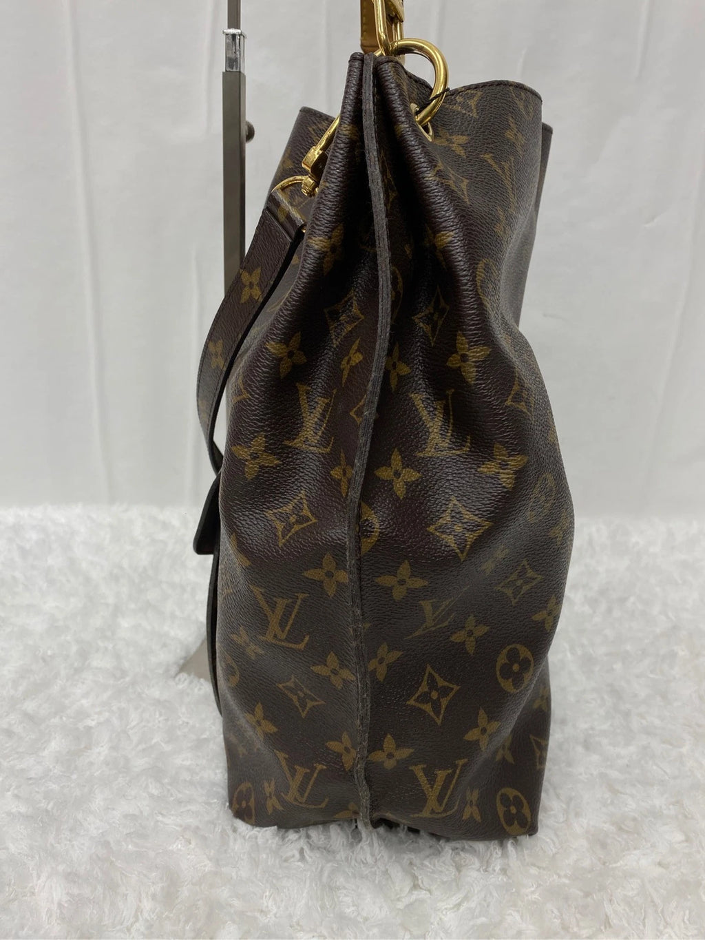 Louis Vuitton Hobo Monogram Top Handle Shoulder Bag Brown Gold Women Classic