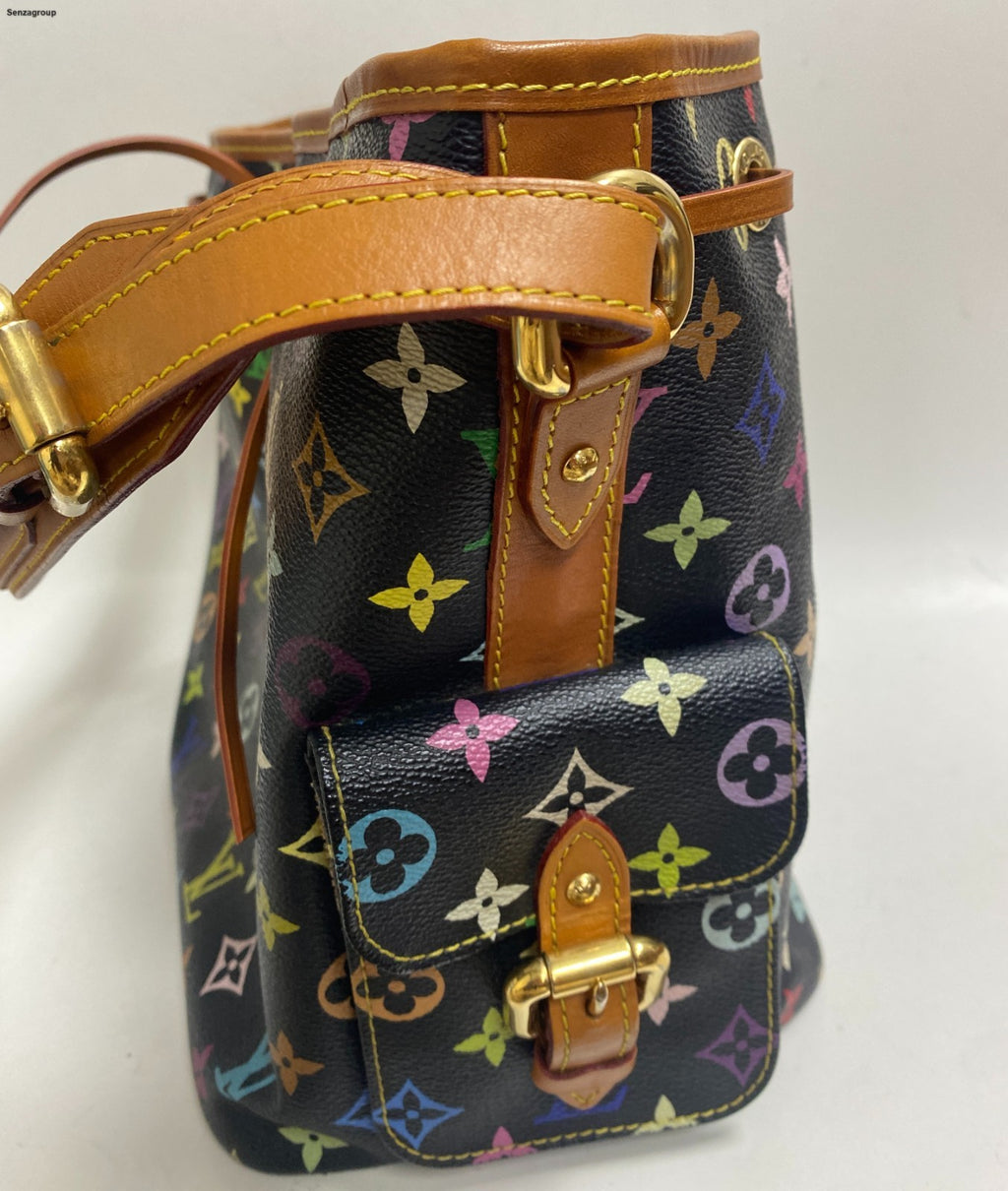 Louis Vuitton Monogram Black Multicolor Bucket Shoulder Bag Crossbody Women