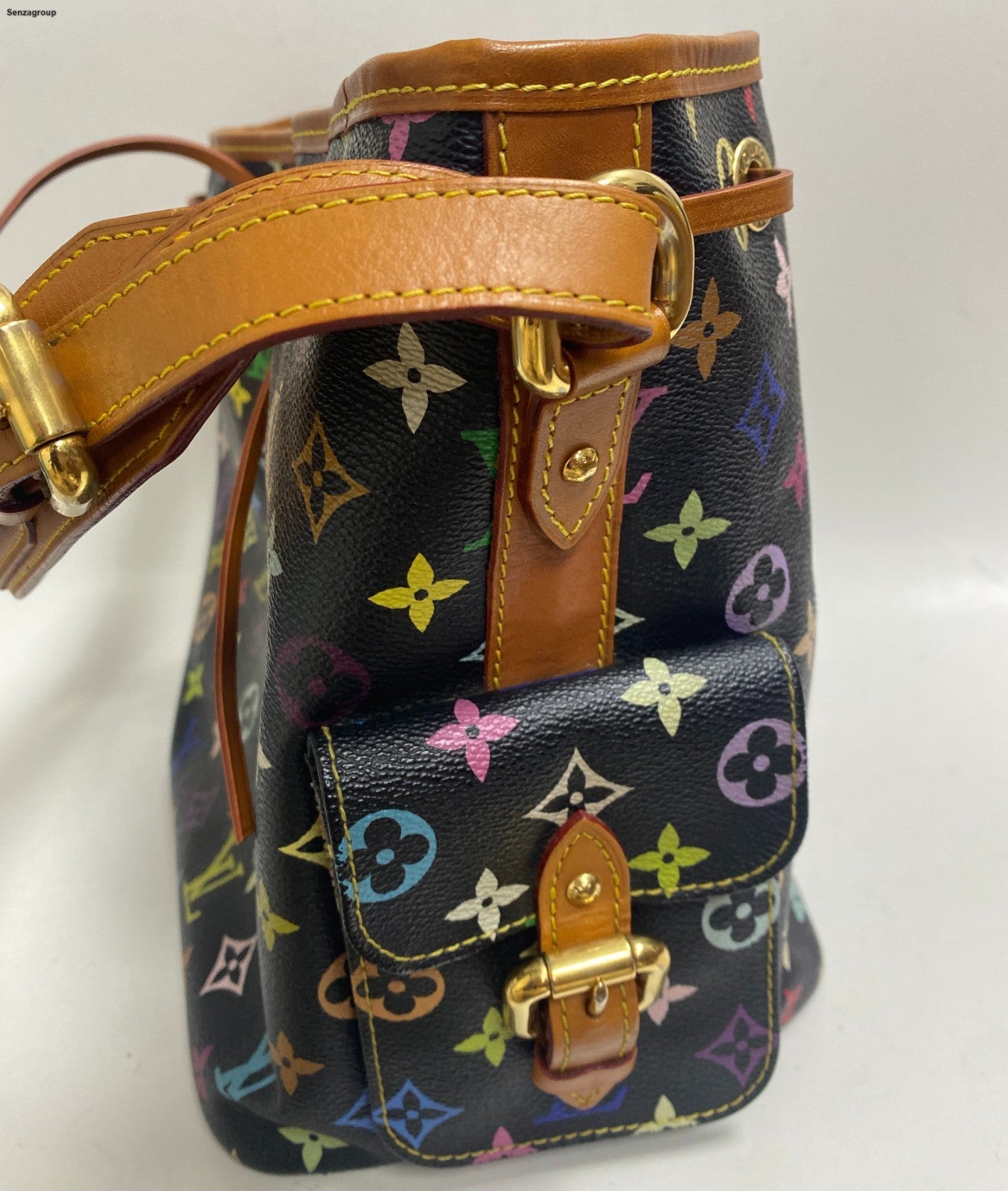 Louis Vuitton Monogram Black Multicolor Bucket Shoulder Bag Crossbody Women
