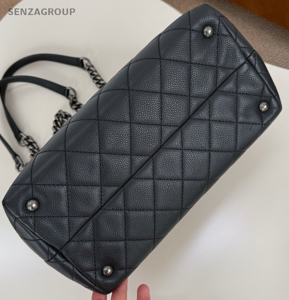 Chanel Calfskin Tote Chain Shoulder Bag Black Silver Used Women Classic