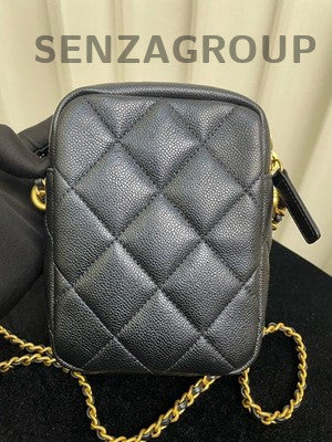 Chanel 21K Black Quilted Calfskin Chain Phone Bag Gold Hardware