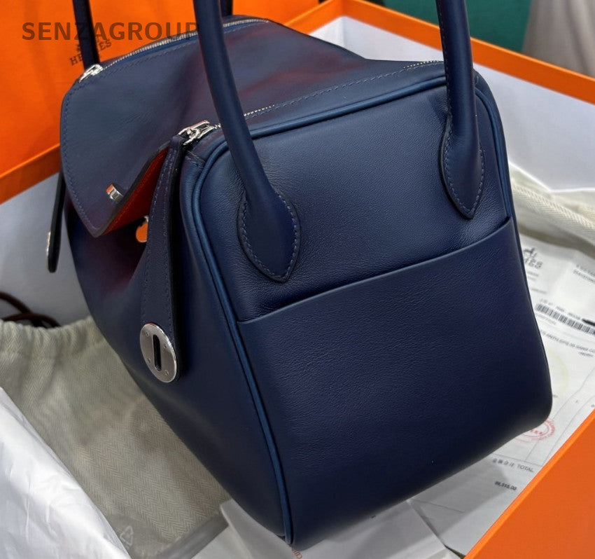 Hermes Lindy26 Swift Leather Top Handle Bag Shoulder Bag Navy Silver Used Women