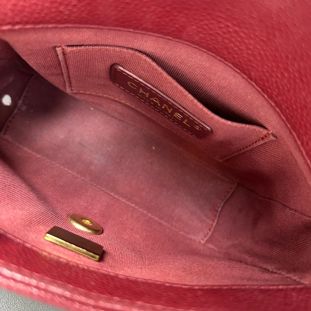 CHANEL Women Burgundy Leather Mini Square Chain Crossbody Chip Version