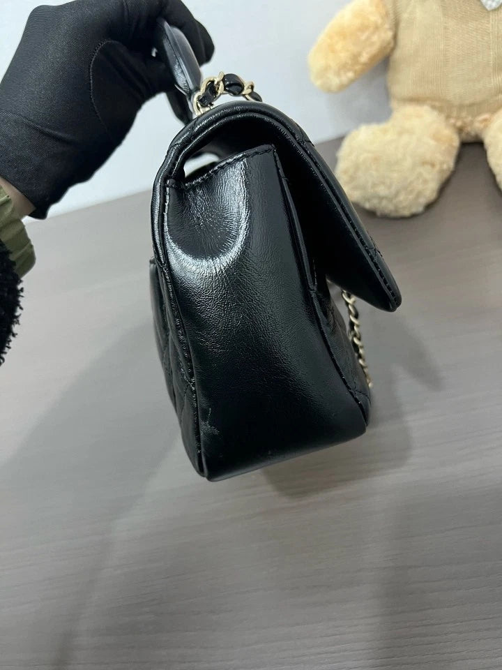 CHANEL Black Gold Leather Top Handle Crossbody Bag For Women