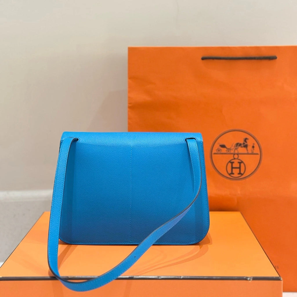 Hermes Blue Leather Halzan25 Crossbody Bag For Women