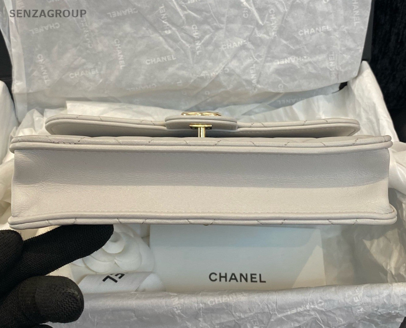 Chanel Diamond Lambskin Chain Crossbody Top Handle Bag Gray Gold Women Classic