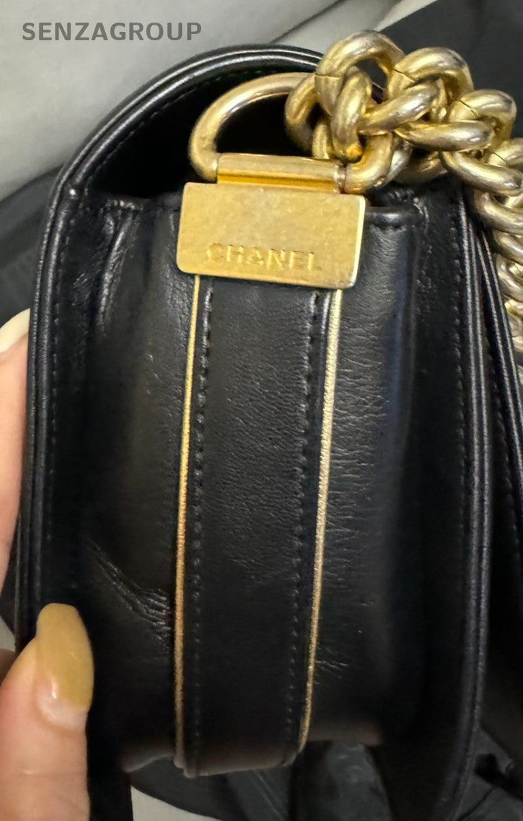 Chanel Leboy MM Chain Shoulder Bag Black Gold Women Designer Classic