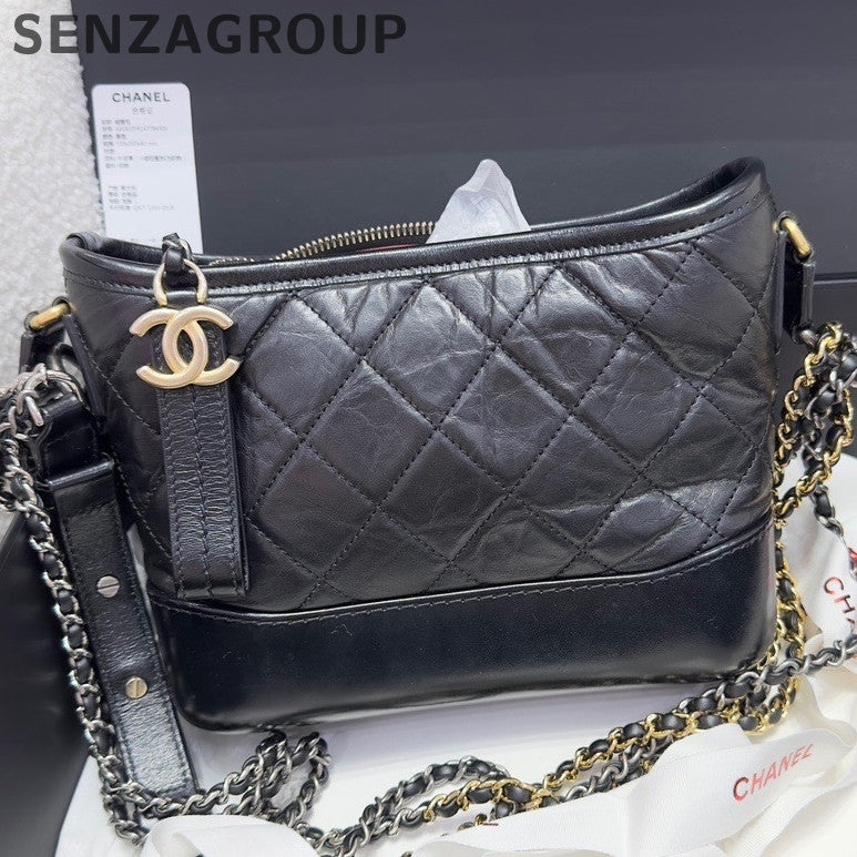 Chanel Black Gold Gabrielle Hobo Small Chain Shoulder Bag Quilted Classic