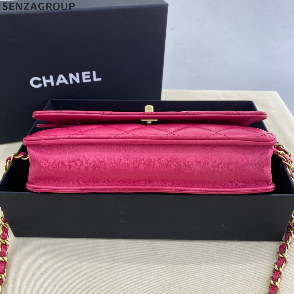 Chanel Lambskin WOC Quilted Chain Shoulder Crossbody Bag Pink Gold