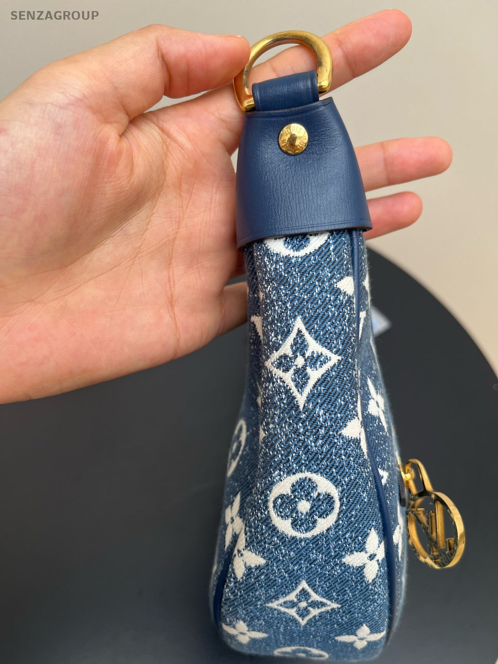 Louis Vuitton Denim Monogram Chain Shoulder Bag Blue Gold Women