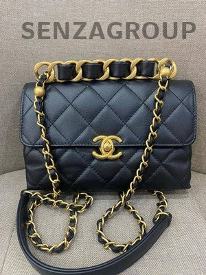 Chanel 22S Black Gold Quilted Chain Shoulder Bag - Classic & Fashionable