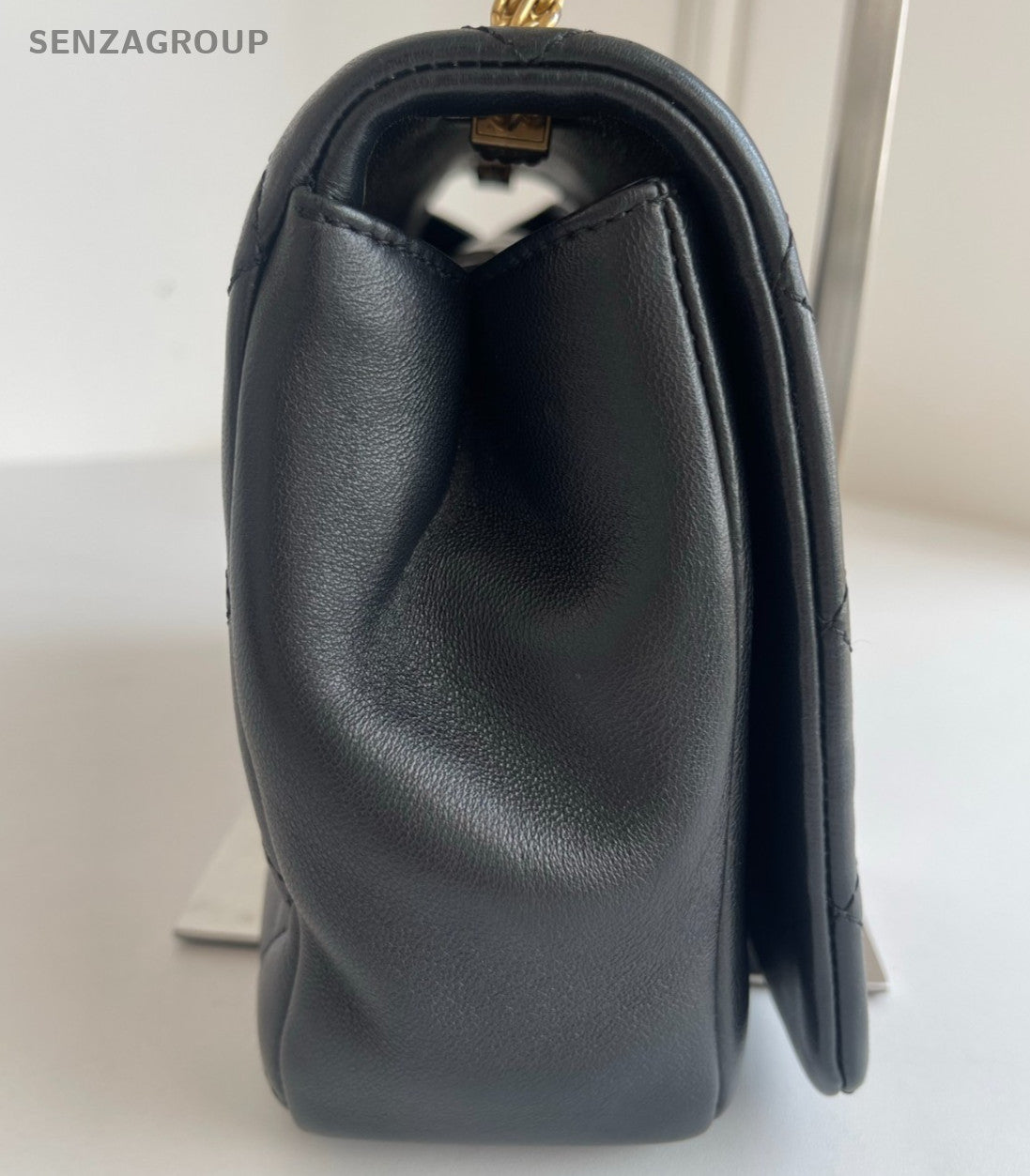 Chanel 22A Diamond Calfskin Chain Shoulder Bag Black Gold Women Classic