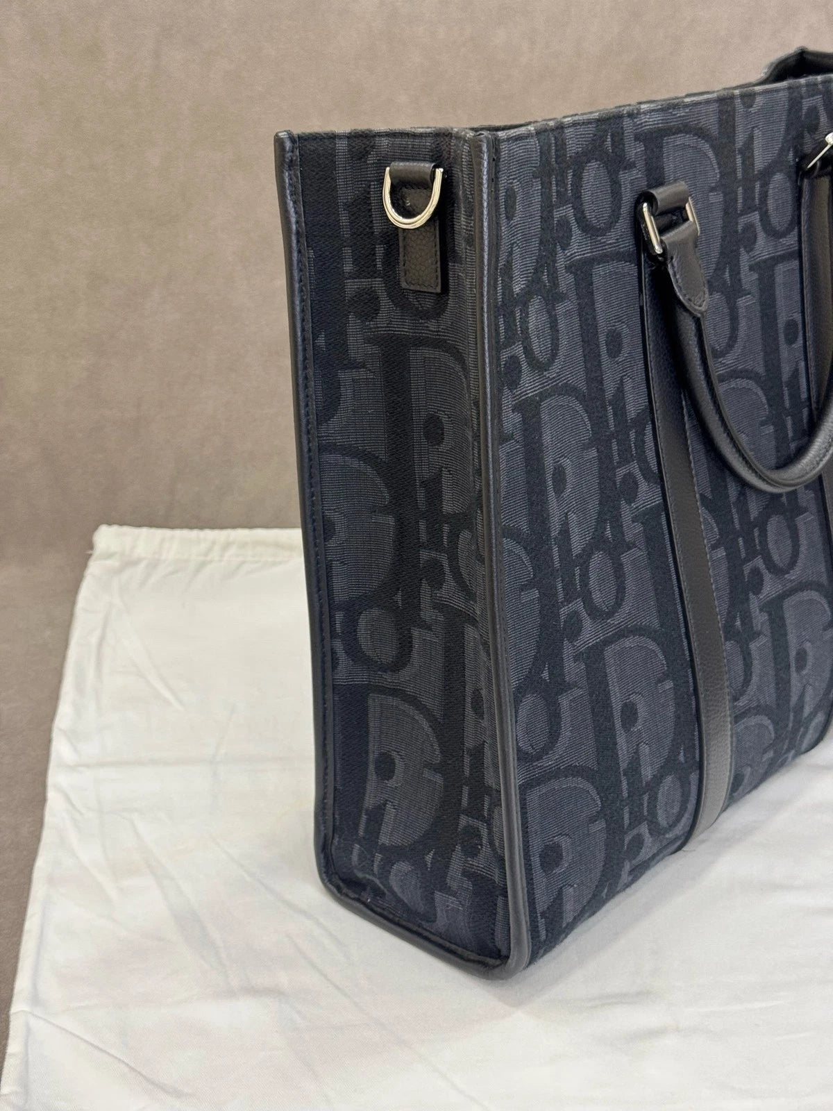 Dior Black Canvas Monogram Women Tote Handbag