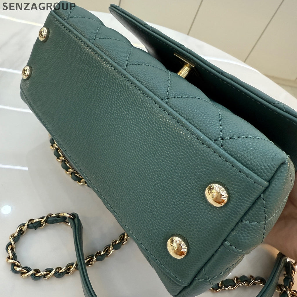 Chanel Coco Handle Mini Green Gold Chain Crossbody Bag Women's Fashion