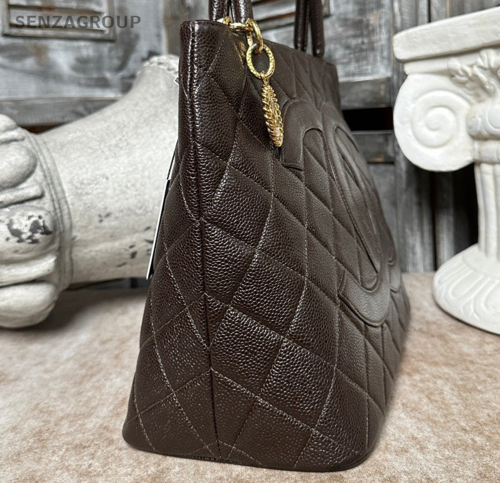 Chanel Paris-New York Flap Vintage Handbag Top Handle Bag Brown Gold Used Women