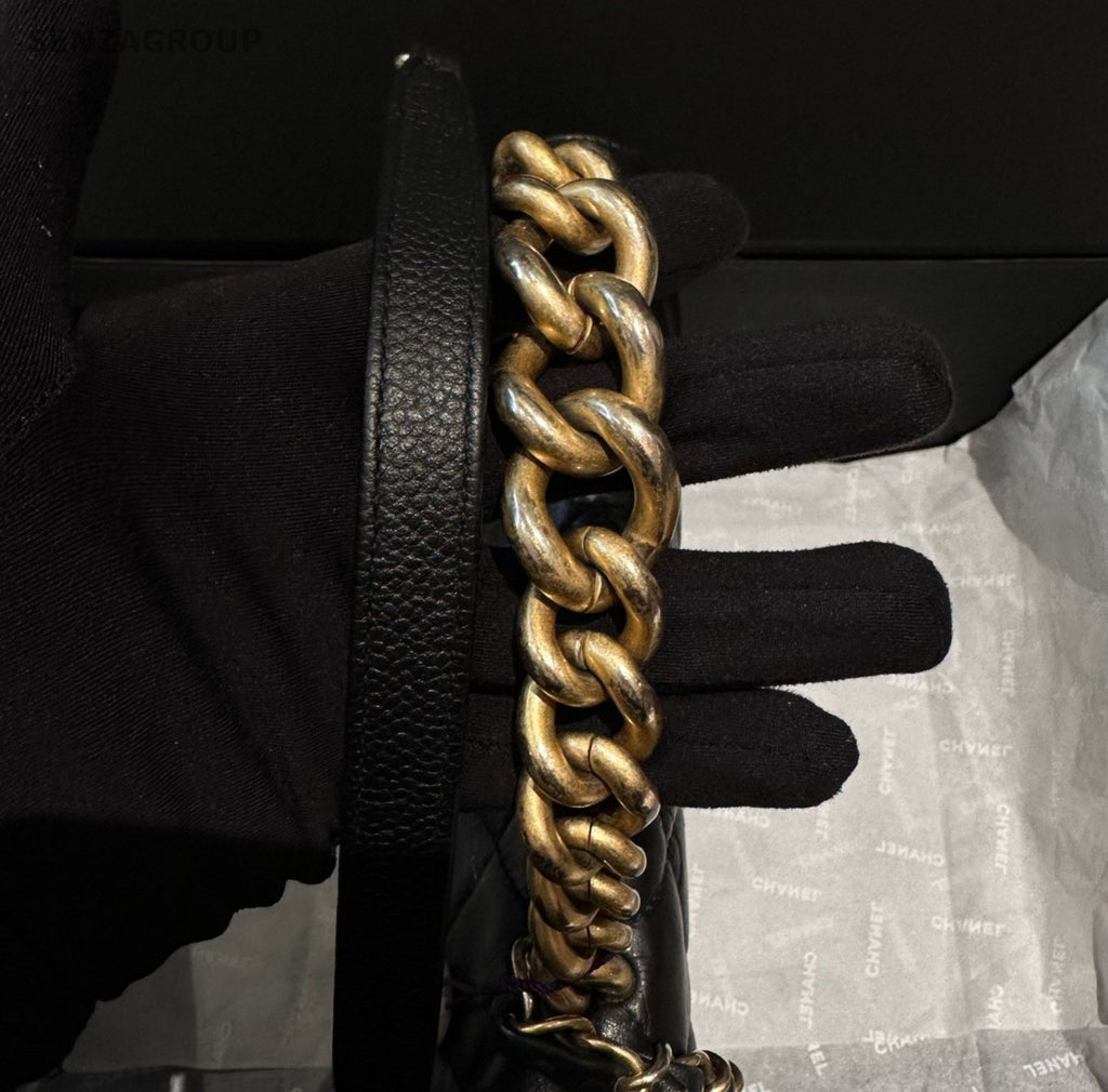 Chanel Diamond Chain Top Handle Bag Crossbody Black Gold Women Classic Fashion
