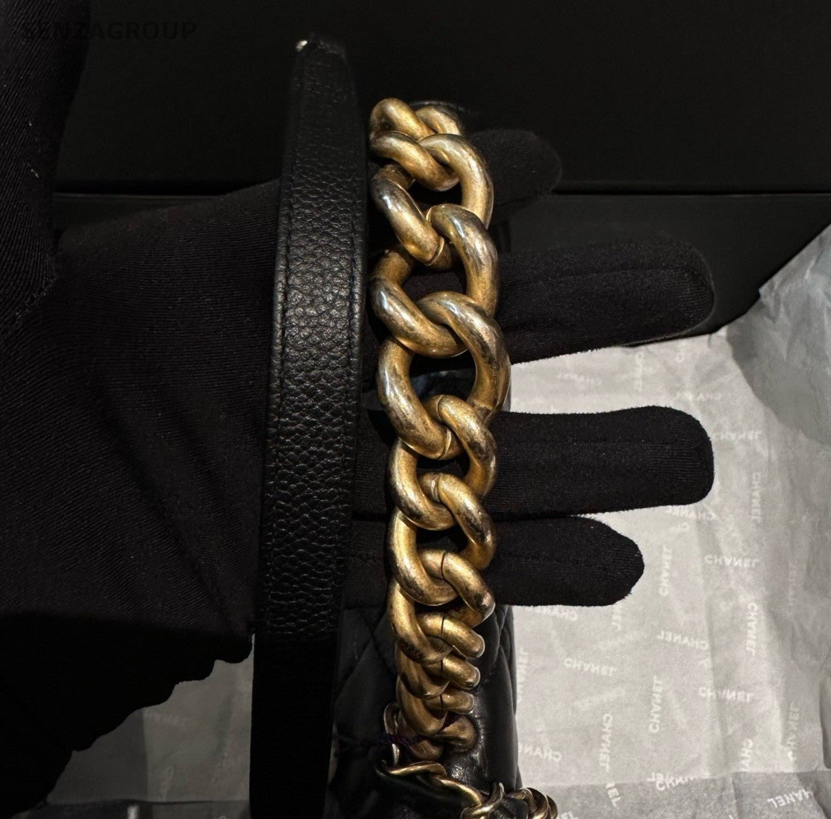 Chanel Diamond Chain Top Handle Bag Crossbody Black Gold Women Classic Fashion